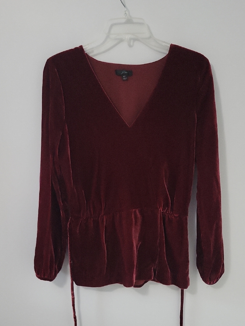 J. Crew Velvet V-Neck Peplum Top, Size 6 Tall